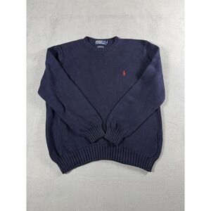 Polo Ralph Lauren Sweater Mens Large Blue Cotton Crew Neck Knit Pullover